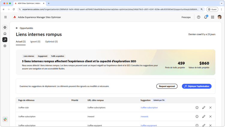 Opportunité de liens internes rompus