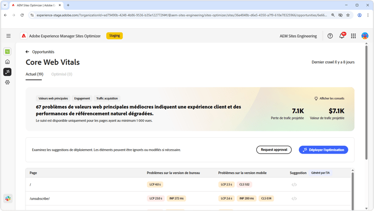 Optimisation automatique de l’opportunité des valeurs web principales