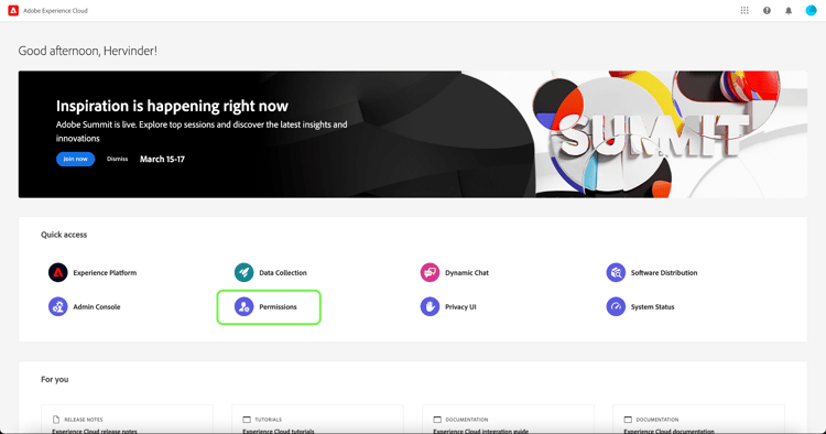 Adobe Experience Platform mettant en surbrillance les autorisations.