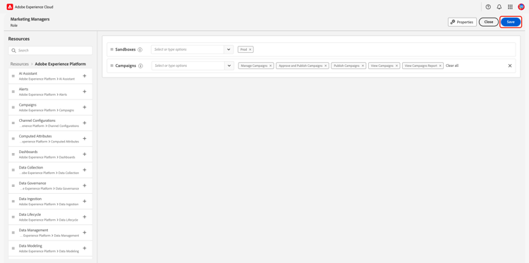 Espace de travail Ressources avec l’option Enregistrer mise en surbrillance.