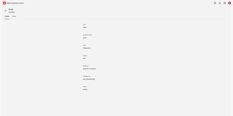 Espace de travail Détails du sandbox.
