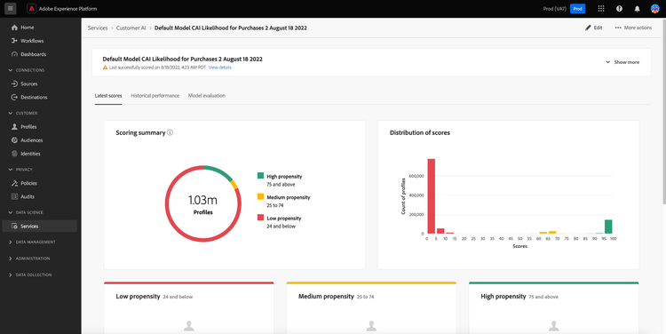 Page d’informations de Customer AI.