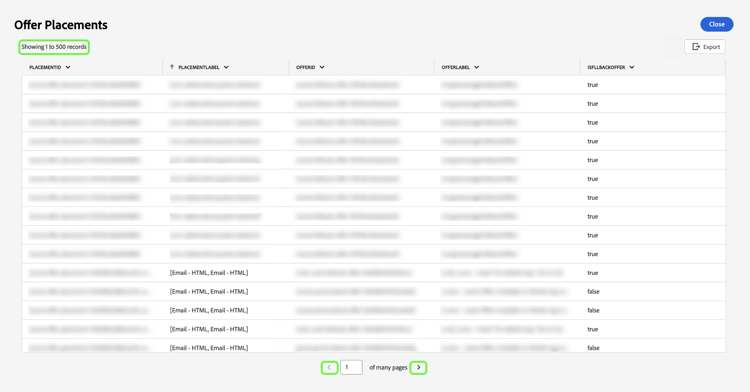 Résultats tabulés avec les résultats et la pagination mis en surbrillance.