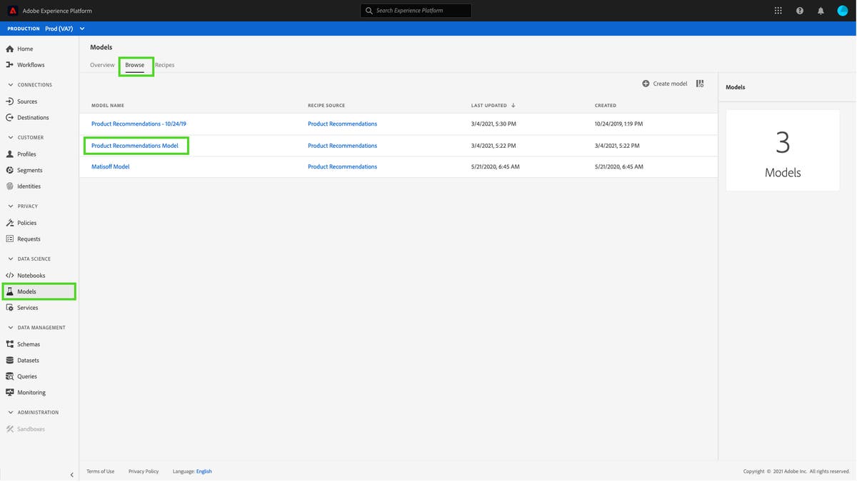 Publication d’un modèle en tant que service dans l’interface