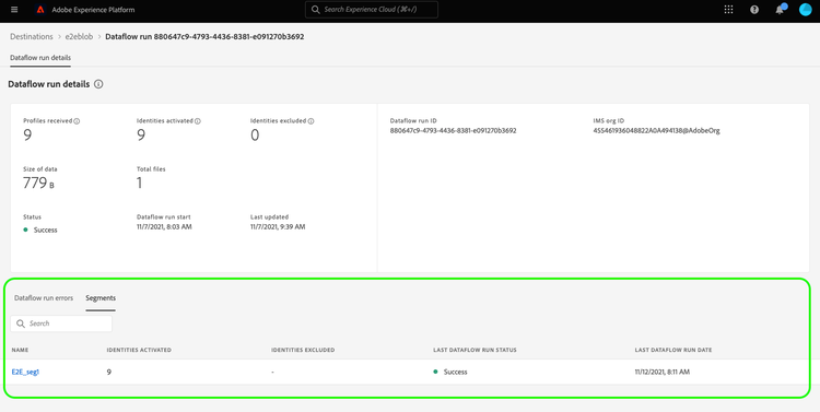 Vue Audiences dans l’écran des détails de l’exécution du flux de données.