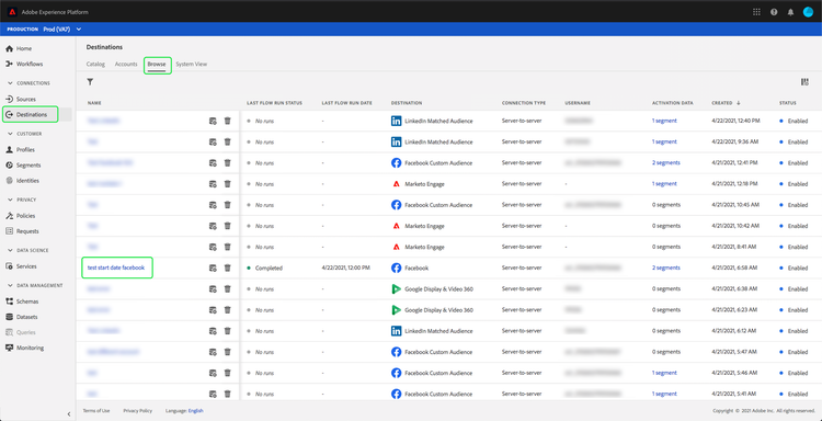 Sélectionner la vue de destination avec une connexion de destination mise en surbrillance