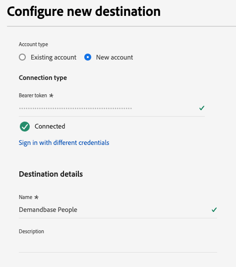 Ajouter des informations sur la connexion de destination