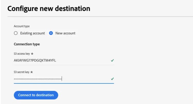 écran de création d’une nouvelle destination