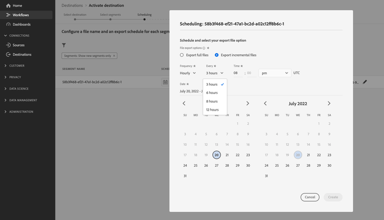 options de planification d’exportation