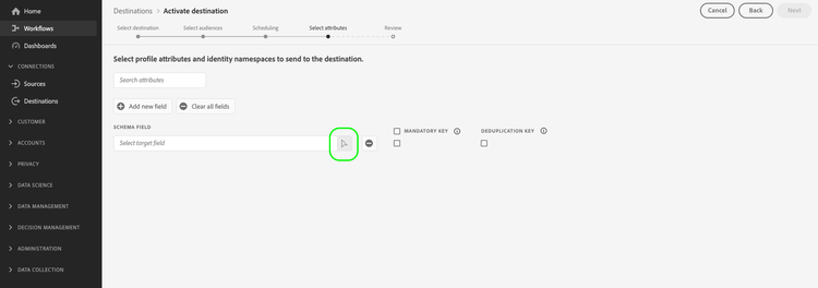 Sélectionnez le contrôle du champ source en surbrillance dans le workflow de mappage.