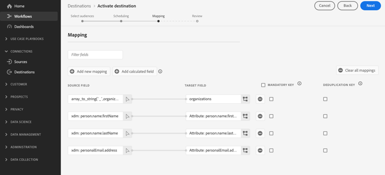 Exemple de mapping incluant la fonction array_to_string.