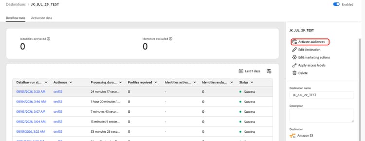 Image de l’interface utilisateur d’Experience Platform montrant l’option Activer le flux de données des audiences.