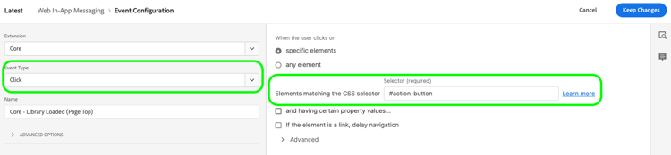 Image montrant l’écran de configuration de l’événement.