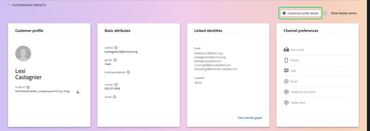 Le bouton Personnaliser les détails du profil est mis en surbrillance dans le tableau de bord du profil.