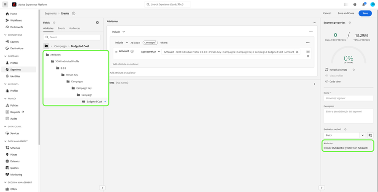 Interface utilisateur affichant l’organisation parente de segmentation