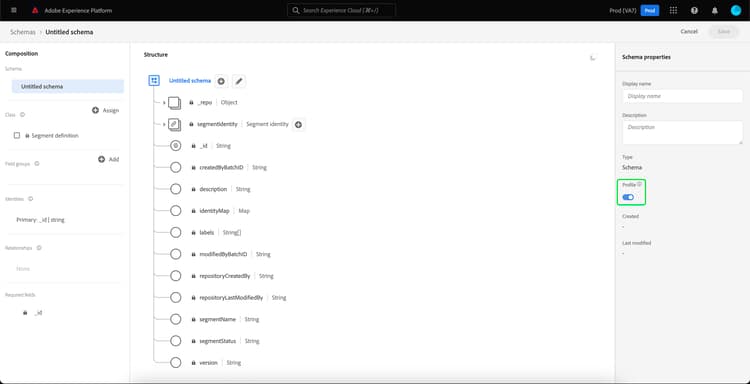 Le bouton d’activation du schéma pour Profile est mis en surbrillance dans l’éditeur de schémas.