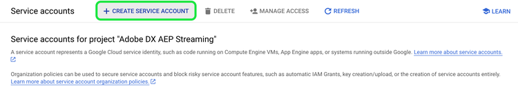 Fenêtre de création de compte de service dans Google Developer Console