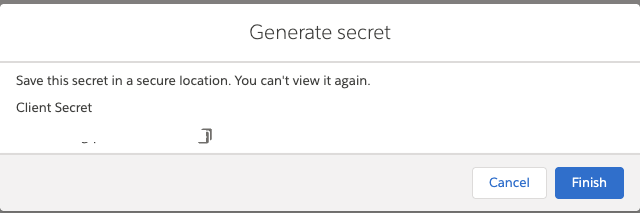 Fenêtre Salesforce Marketing Cloud permettant de générer un secret client.
