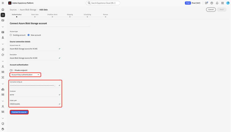 Option d’authentification par clé de compte à l’étape de création d’un nouveau compte.