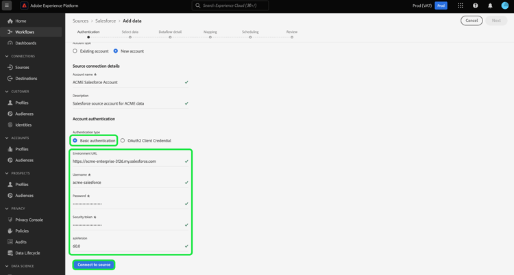 Interface d’authentification de base pour la création de compte Salesforce.