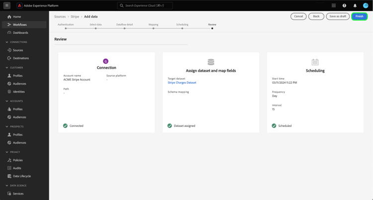 Étape de révision du workflow des sources.