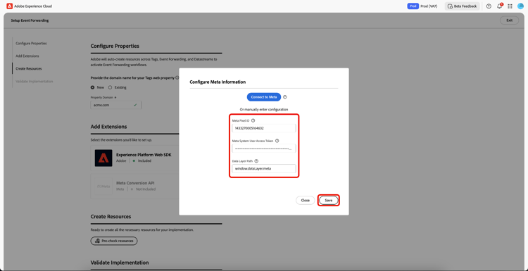 Page Configurer les informations Meta affichant les informations Meta renseignées