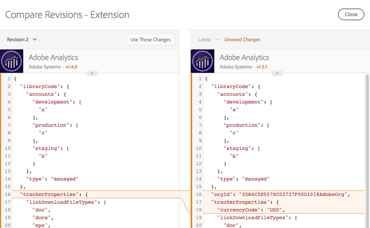 Comparaison de différentes versions de l’extension Analytics