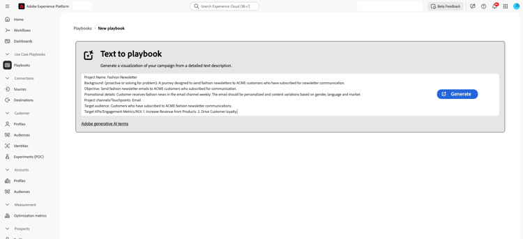 Exemple d’invite organisée de type liste saisie dans la zone de saisie de texte pour générer un playbook.