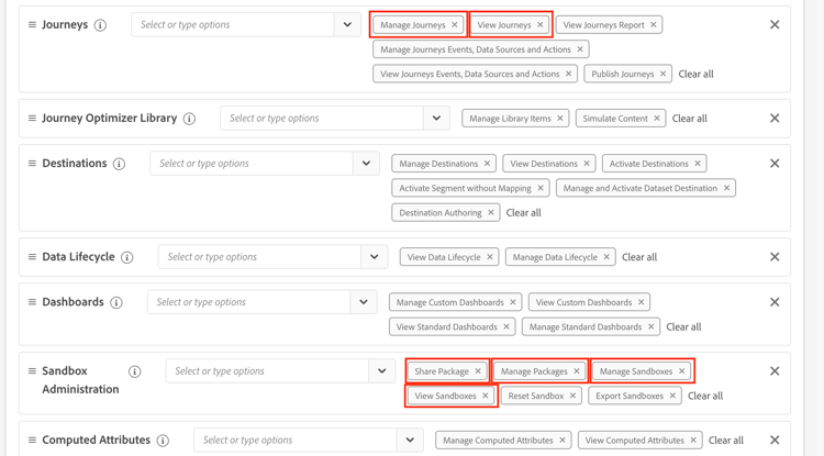La liste des autorisations avec les autorisations appropriées pour la gestion et le partage des playbooks mise en surbrillance.