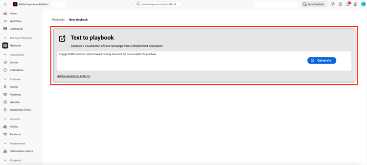 Interface de création du playbook mettant en surbrillance la zone de formulaire web dans laquelle les utilisateurs peuvent saisir une invite.