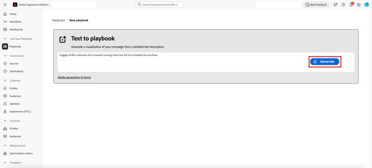 Interface de création du playbook affichant le bouton « Générer » en surbrillance dans la zone de l’invite.