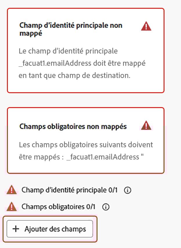 Le bouton Ajouter des champs est mis en surbrillance.
