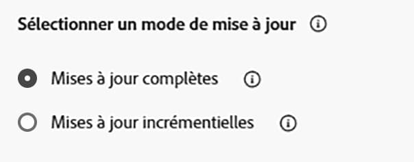 Les types de mode de mise à jour s’affichent.