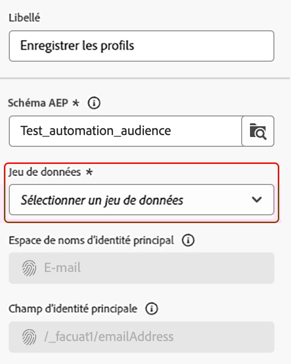La liste déroulante du jeu de données est mise en surbrillance.