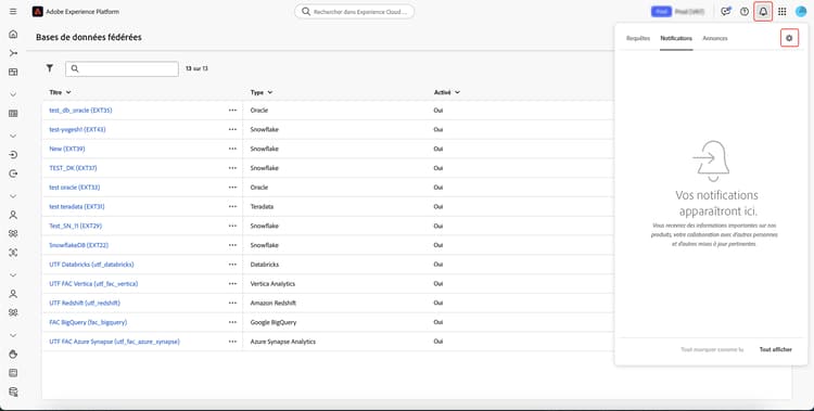 Les icônes de notification et de paramètres sont mises en surbrillance.