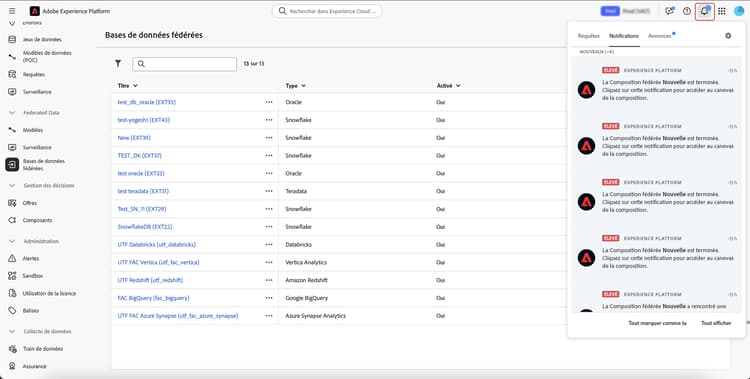 Les alertes s’affichent, indiquant les succès et les échecs de la composition.