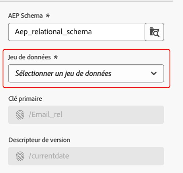 La section Sélectionner un jeu de données est mise en surbrillance.