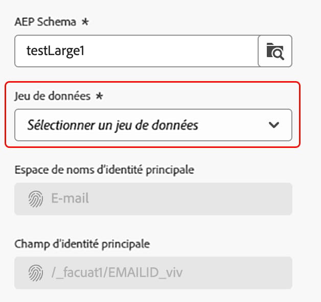 La section Sélectionner un jeu de données est mise en surbrillance.