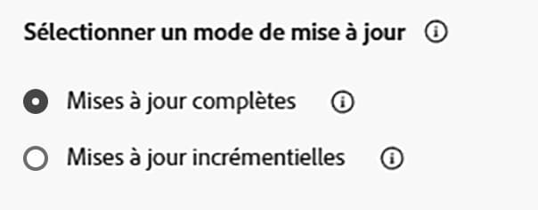 Les types de mode de mise à jour s’affichent.