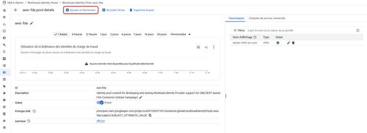 Le bouton Ajouter un fournisseur est mis en surbrillance dans Google Cloud.