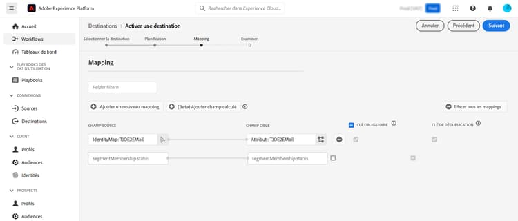 La page de mappage des attributs s’affiche.