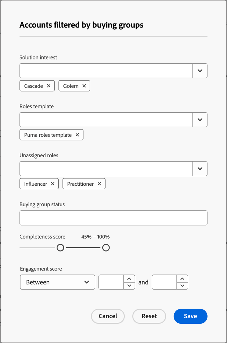 Spécifiez le filtrage de l’audience du compte en fonction des groupes d’achat