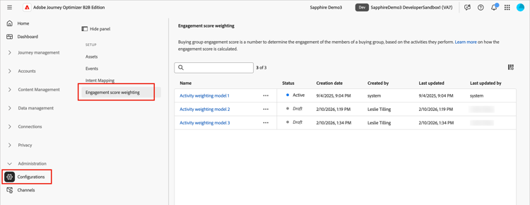 Accéder aux modèles de score d’engagement définis