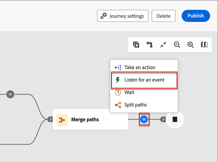 Ajouter un noeud de parcours - écouter un événement