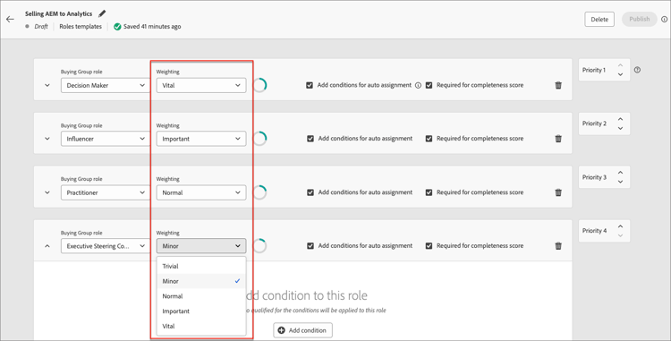 Définir la pondération pour chaque rôle dans le modèle de rôles