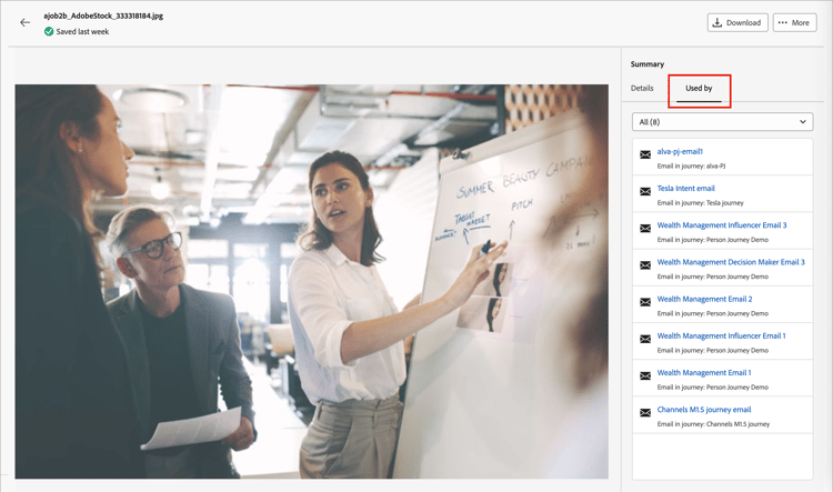 Afficher les éléments de contenu qui utilisent la ressource