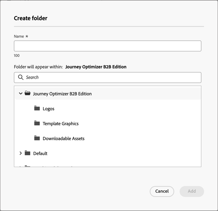 Boîte de dialogue Créer un dossier