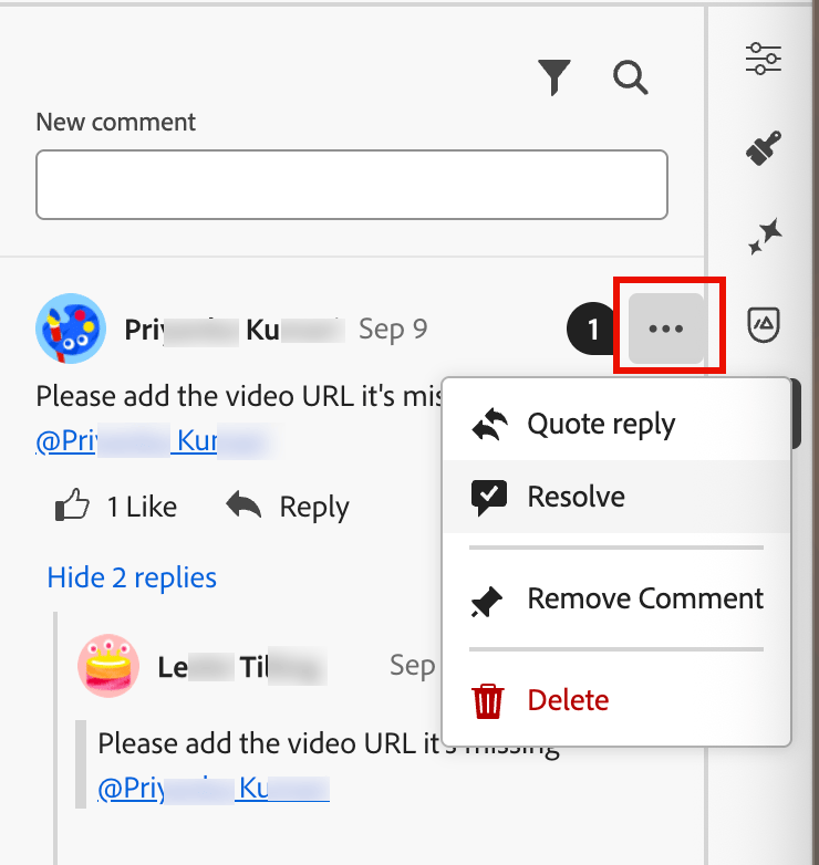 Autres options de menu pour répondre et citer la réponse dans le fil de commentaires de l’e-mail