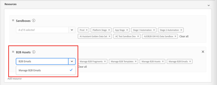 Gérer les paramètres d’autorisation des e-mails B2B dans l’interface utilisateur des autorisations Adobe Experience Platform