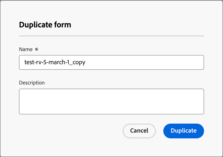 Nom et description du formulaire en double